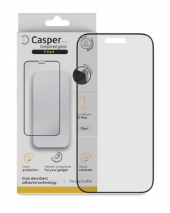 Casper Pro Edge Tempered Glass For iPhone 15 Plus / 16 Plus (Retail Pack) (Clear)
