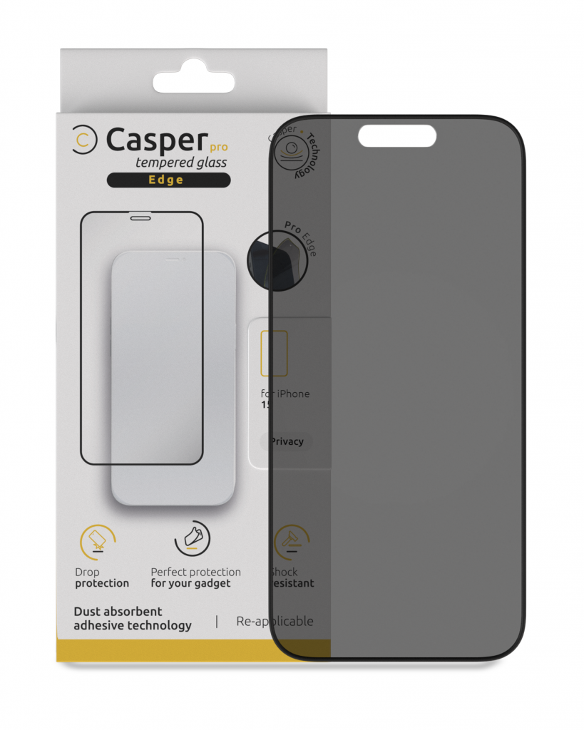 Casper Pro Edge Tempered Glass For iPhone 15 / 16 (Retail Pack) (Privacy)
