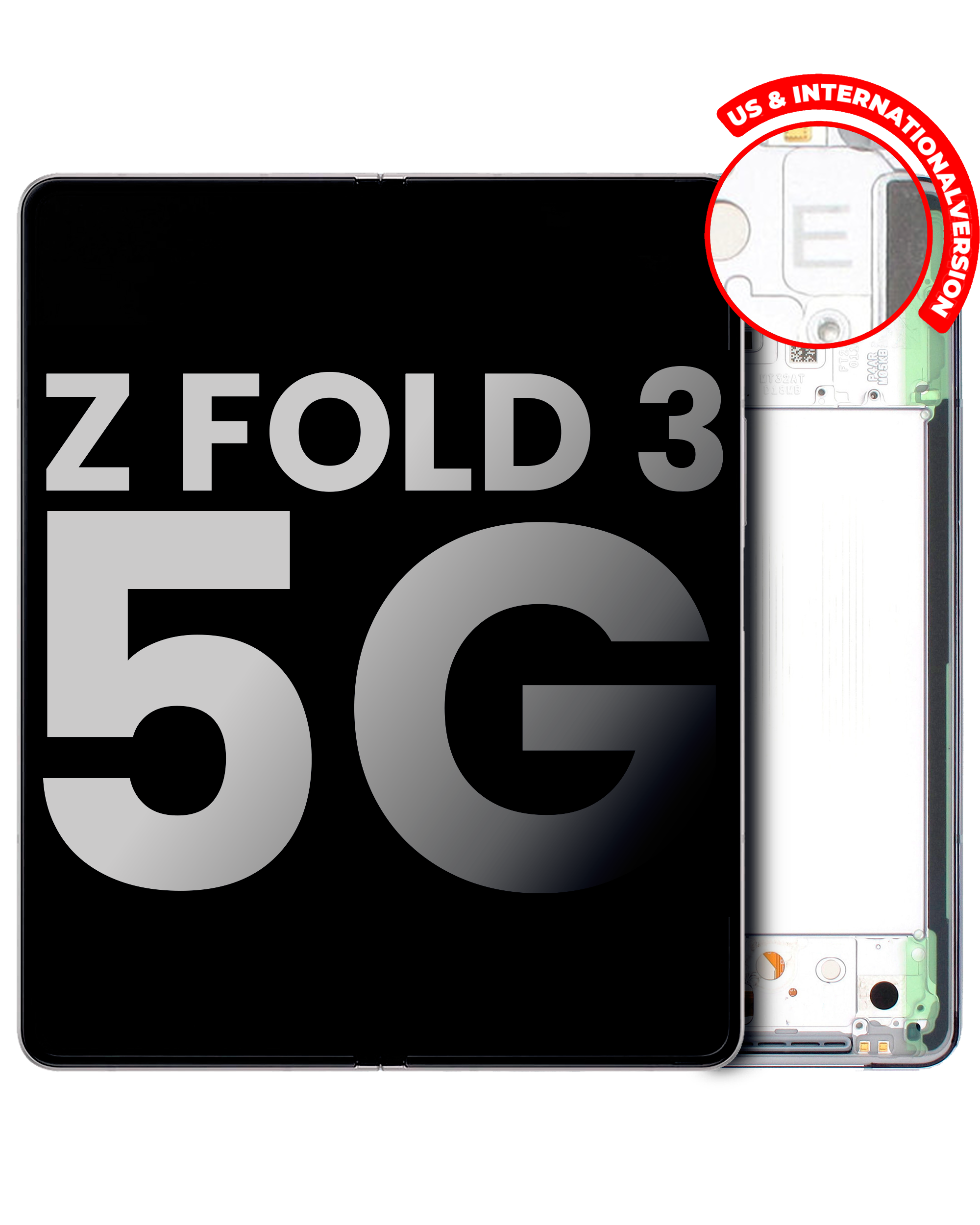 Inner OLED Assembly With Frame For Samsung Galaxy Z Fold 3 5G (US & International) (Used OEM Pull: Grade A) (Phantom Silver)