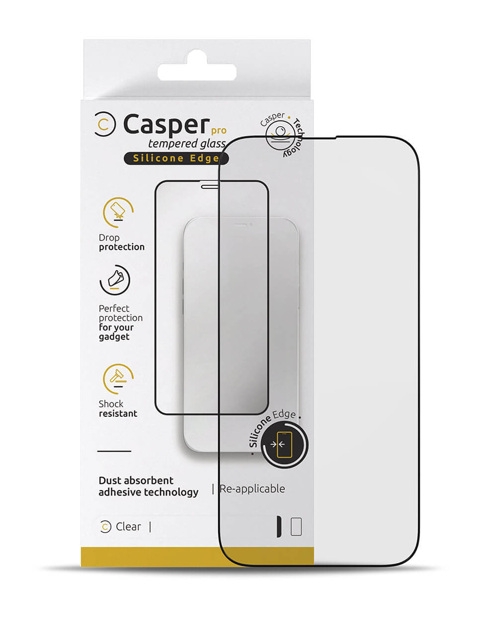 Casper Pro Silicone Tempered Glass For iPhone 15 Pro (Retail Pack) (Clear)