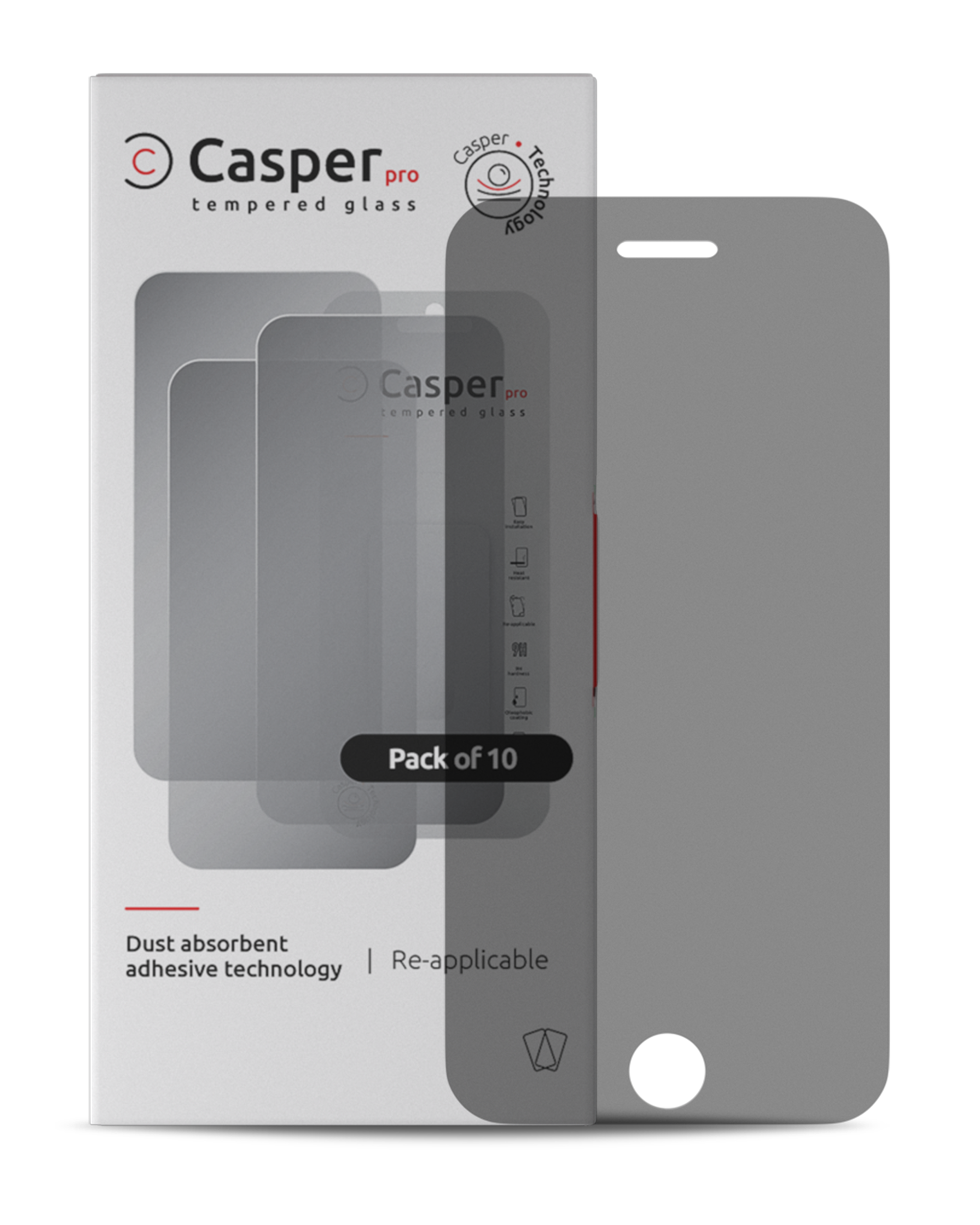 Casper Pro Tempered Glass For iPhone 6 / 6S / 7 / 8 / SE (2020) / SE (2022) (10 Pack) (Privacy)