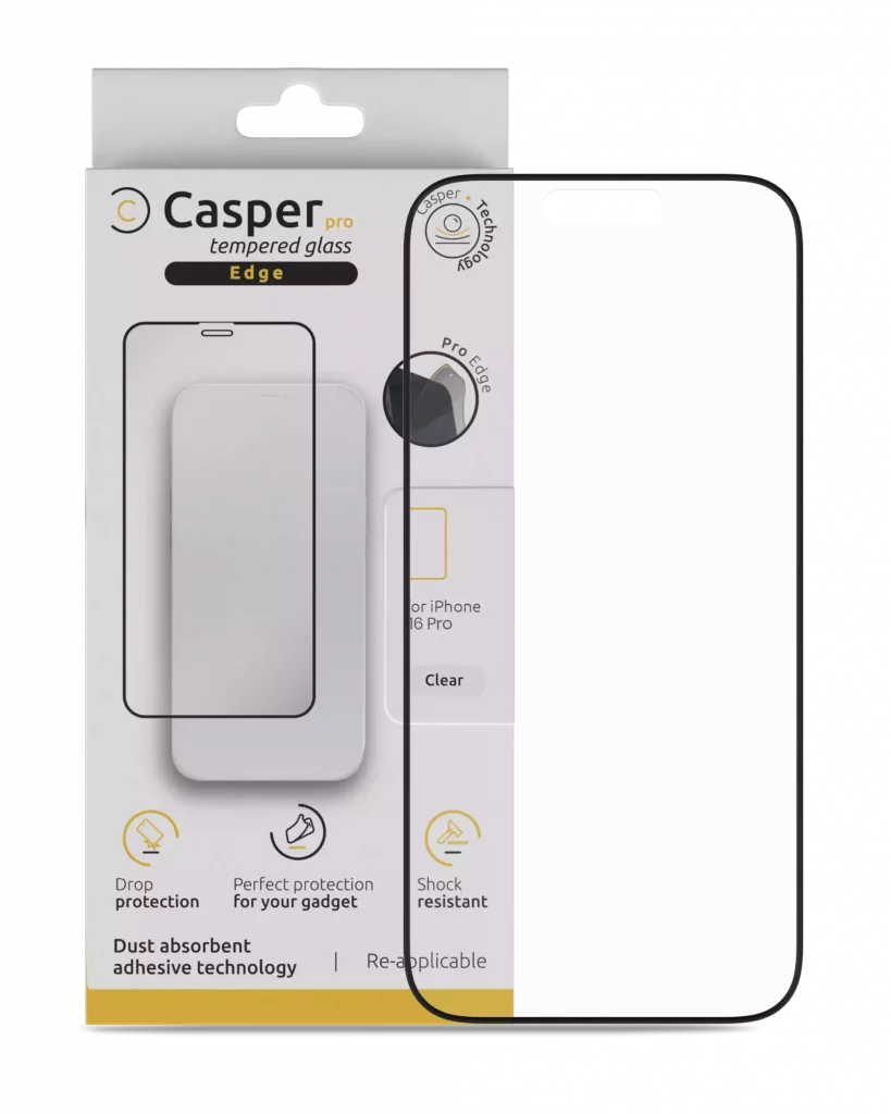 Casper Pro Edge Tempered Glass For iPhone 16 Pro / 17 / 17 Pro / 18 Pro (Retail Pack) (Clear)