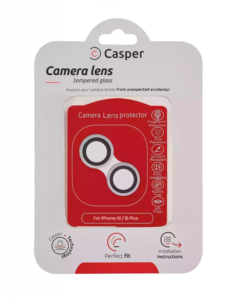 Casper Camera Lens Protector For iPhone 16 / 16 Plus (White) (Clear)