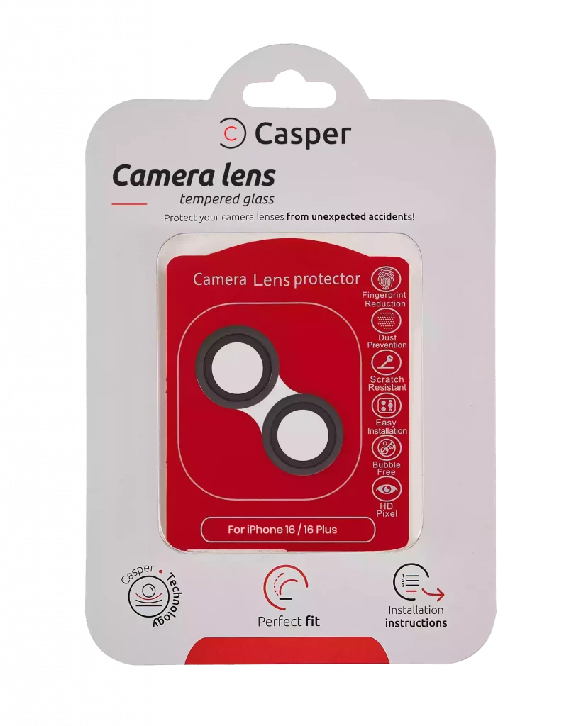 Casper Camera Lens Protector For iPhone 16 / 16 Plus (Black) (Clear)