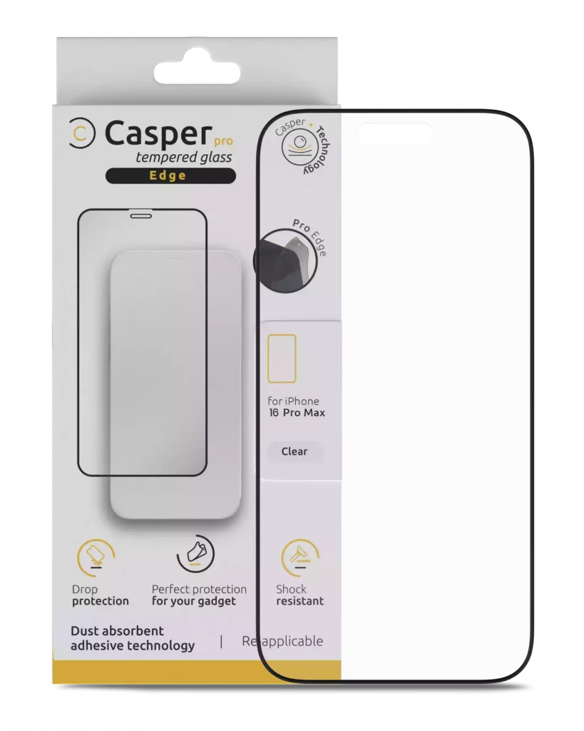 Casper Pro Edge Tempered Glass For iPhone 16 Pro Max / 17 Pro Max / 18 Pro Max (Retail Pack) (Clear)