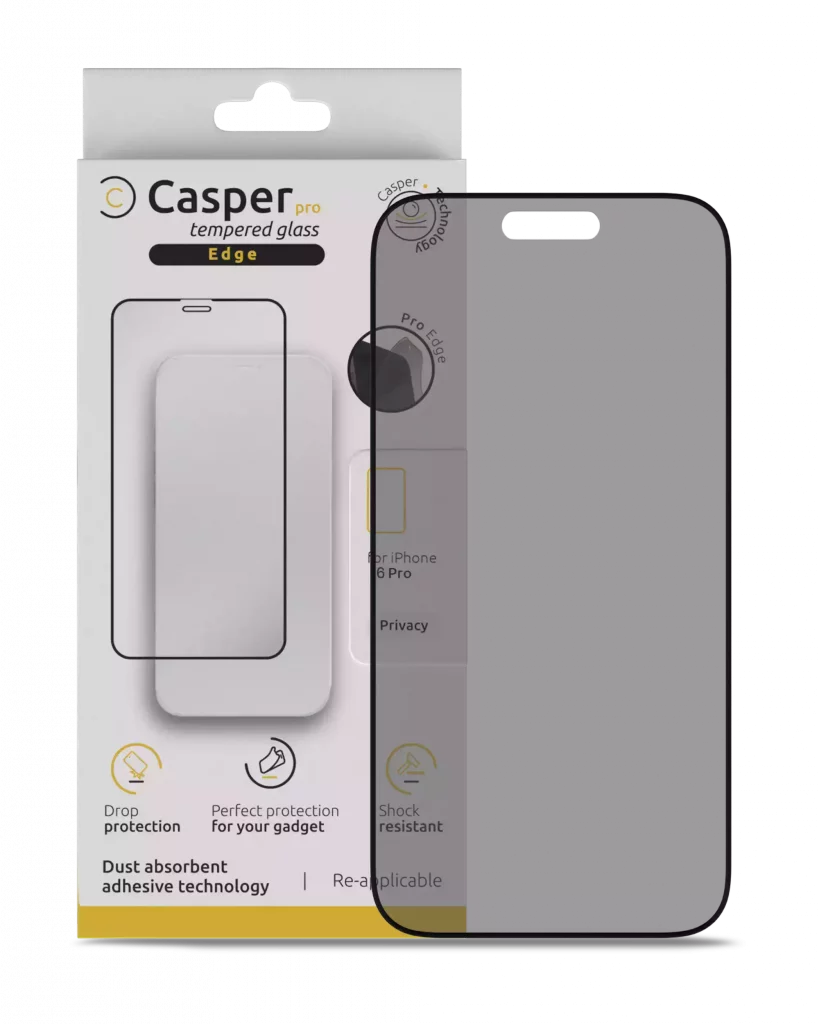 Casper Pro Edge Tempered Glass For iPhone 16 Pro / 17 / 17 Pro (Retail Pack) (Privacy)
