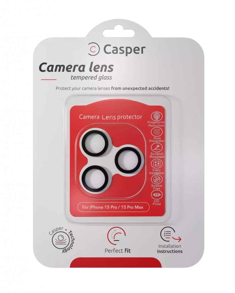 Casper Camera Lens Protector For iPhone 15 Pro / 15 Pro Max (Clear) (Gray)