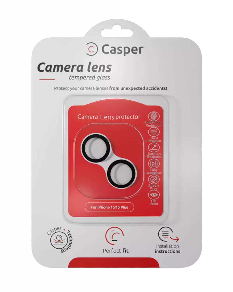 Casper Camera Lens Protector For iPhone 15 / 15 Plus (Black) (Clear)