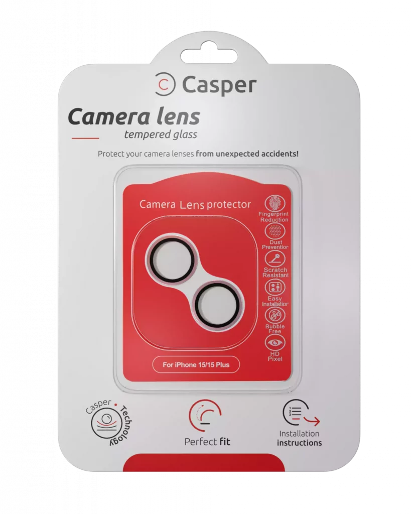 Casper Camera Lens Protector For iPhone 15 / 15 Plus (Pink) (Clear)