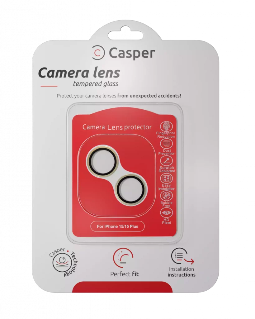 Casper Camera Lens Protector For iPhone 15 / 15 Plus (yellow) (Clear)
