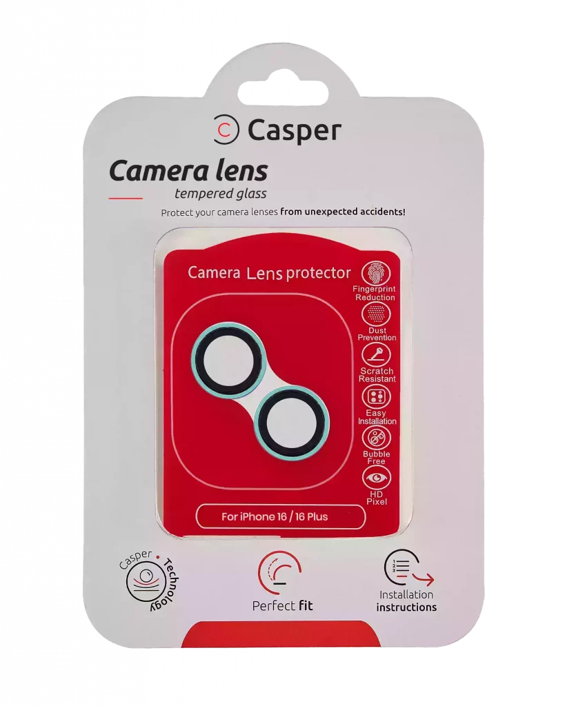 Casper Camera Lens Protector For iPhone 16 / 16 Plus (Teal) (Clear)