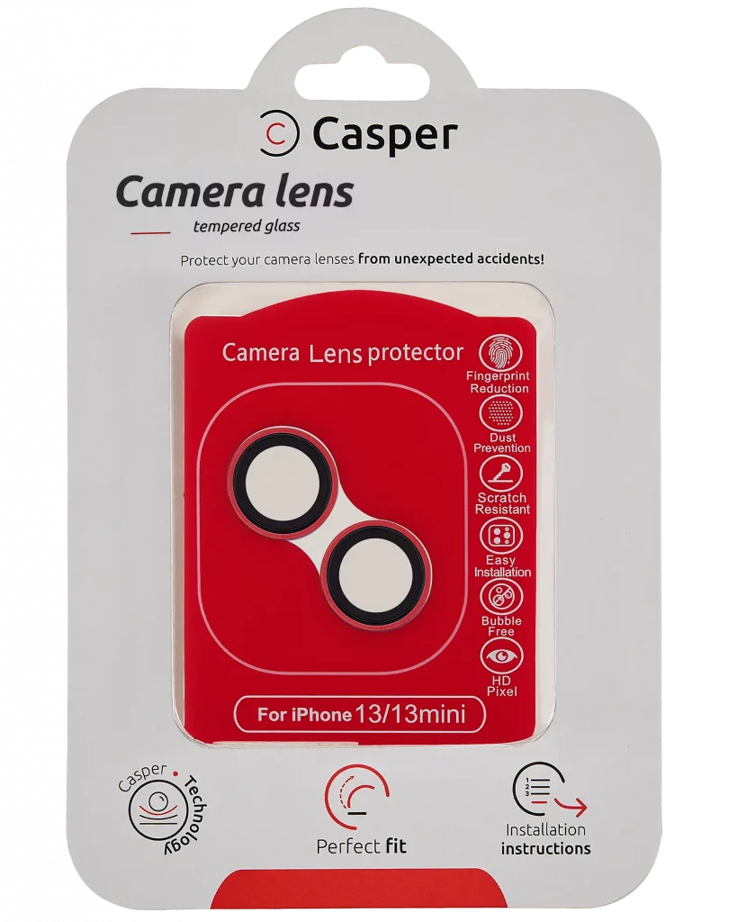 Casper Camera Lens Protector For iPhone 13 / 13 Mini (Red) (Clear)