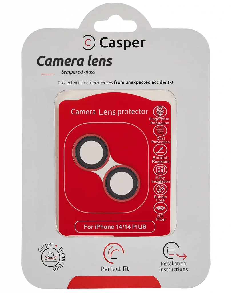 Casper Camera Lens Protector For iPhone 14 / 14 Plus (Red) (Clear)