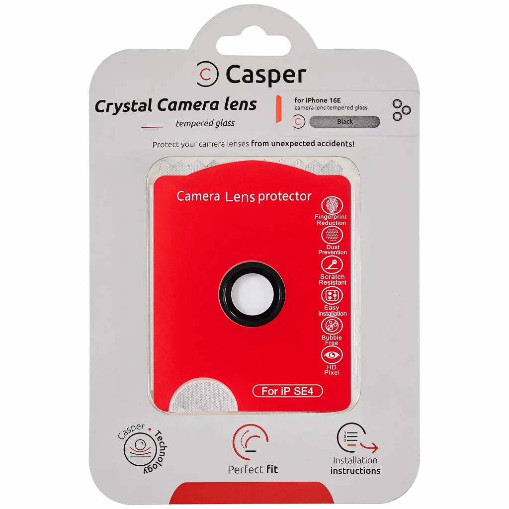 Casper Camera Lens Protector For iPhone 16E / 17E (Black) (Clear)