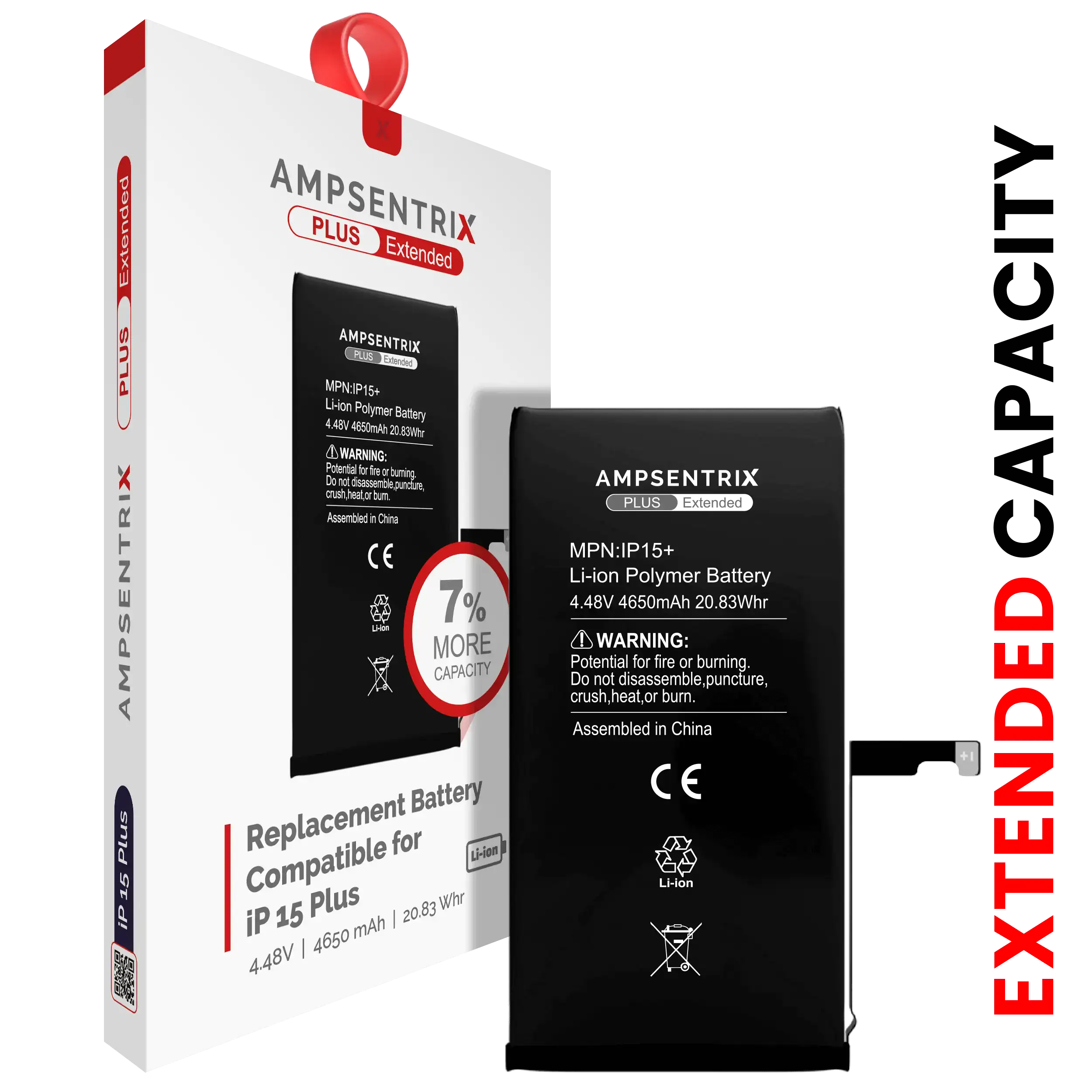 Replacement Battery For iPhone 15 Plus (AmpSentrix Plus Extended)