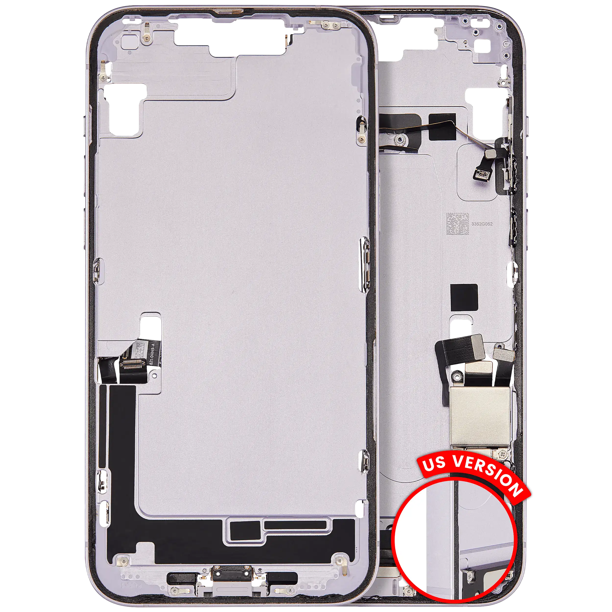Mid-Frame Housing W/ Charging Port Flex & Small Parts For iPhone 14 Plus (US Version) (Used OEM Pull: Grade A) (Purple)