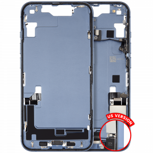 Mid-Frame Housing W/ Charging Port Flex & Small Parts For iPhone 14 (US Version) (Used OEM Pull: Grade A) (Blue)