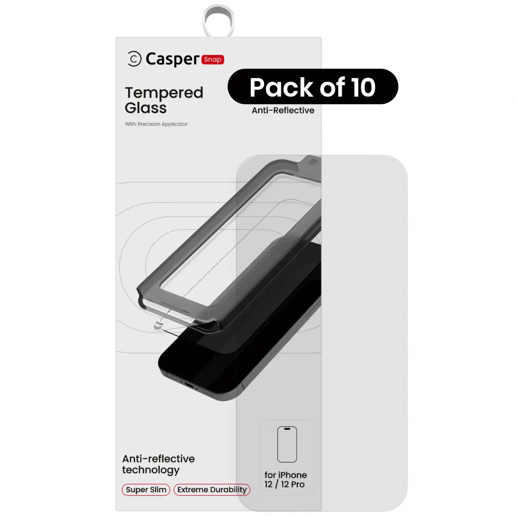 Casper Snap Tempered Glass Compatible For iPhone 12 / 12 Pro (10 Pack) (AR Clear)