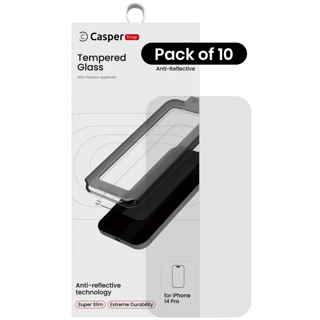 Casper Snap Tempered Glass Compatible For iPhone 14 Pro (10 Pack) (AR Clear)