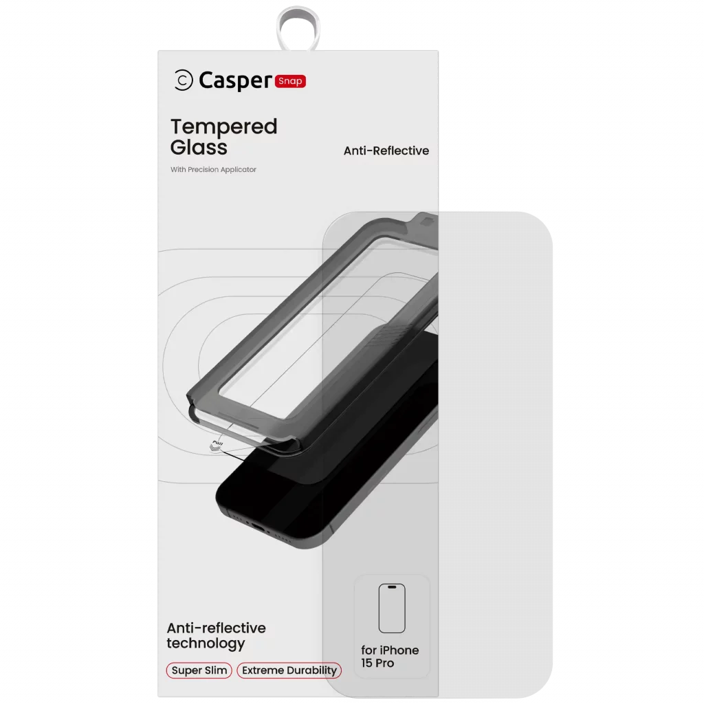 Casper Snap Tempered Glass Compatible For iPhone 15 Pro (Retail Pack) (AR Clear)