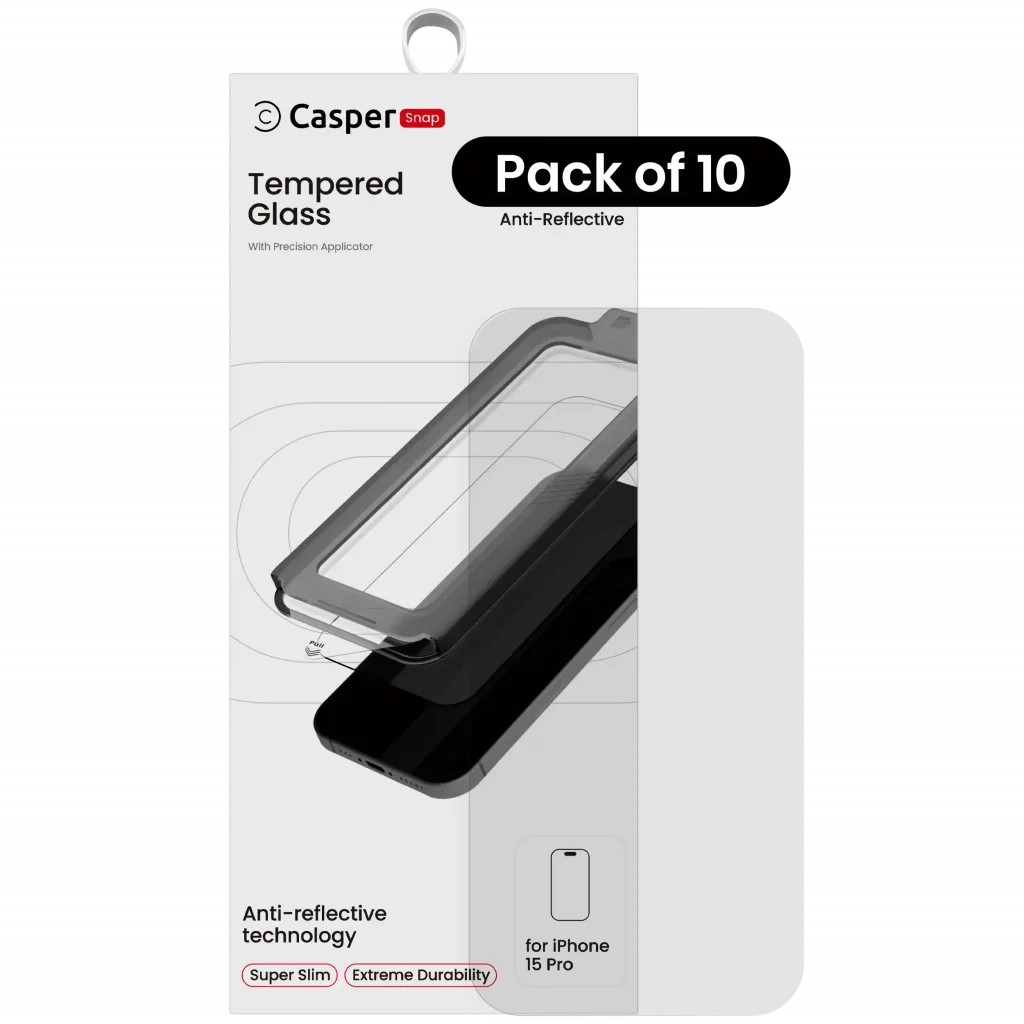 Casper Snap Tempered Glass For iPhone 15 Pro (10 Pack) (AR Clear)