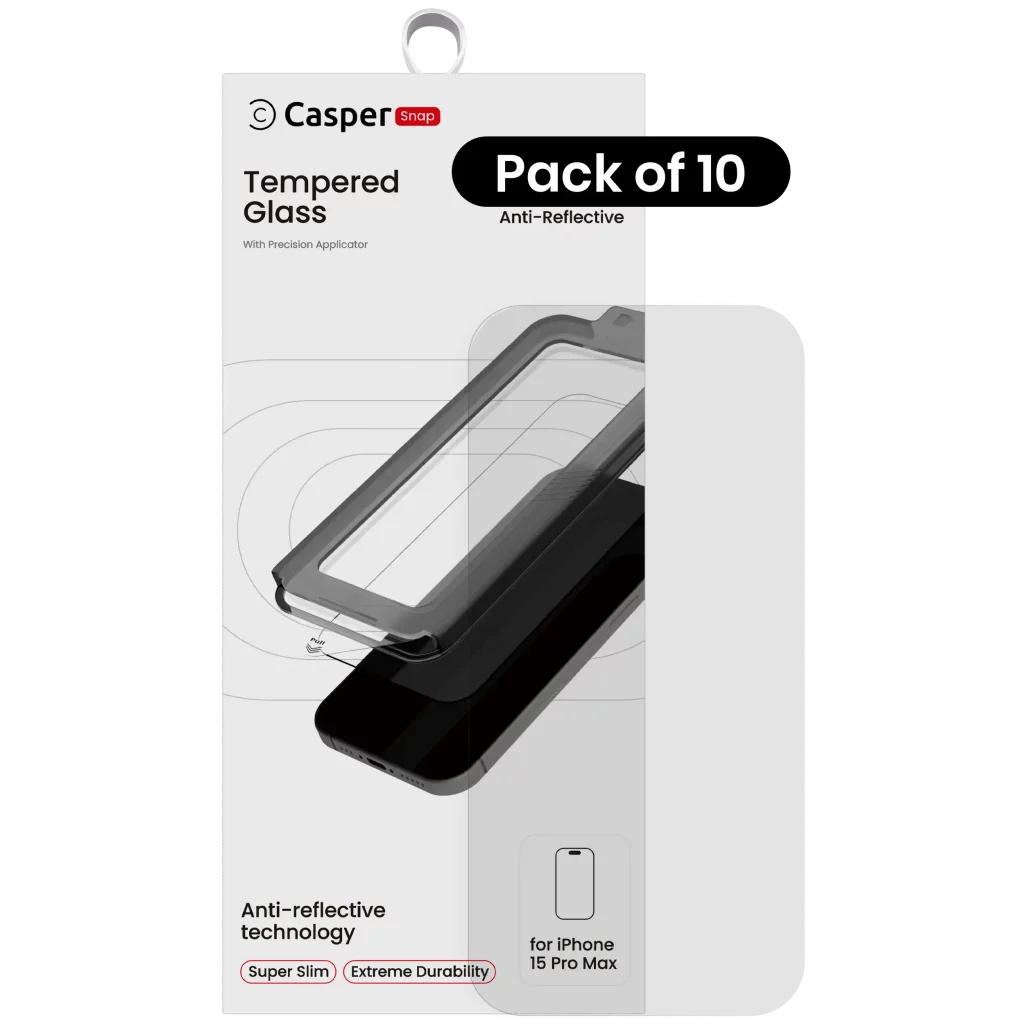 Casper Snap Tempered Glass Compatible For iPhone 15 Pro Max (10 Pack) (AR Clear)