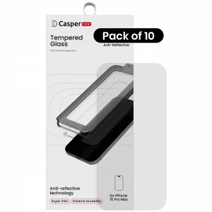 Casper Snap Tempered Glass Compatible For iPhone 15 Pro Max (10 Pack) (AR Clear)