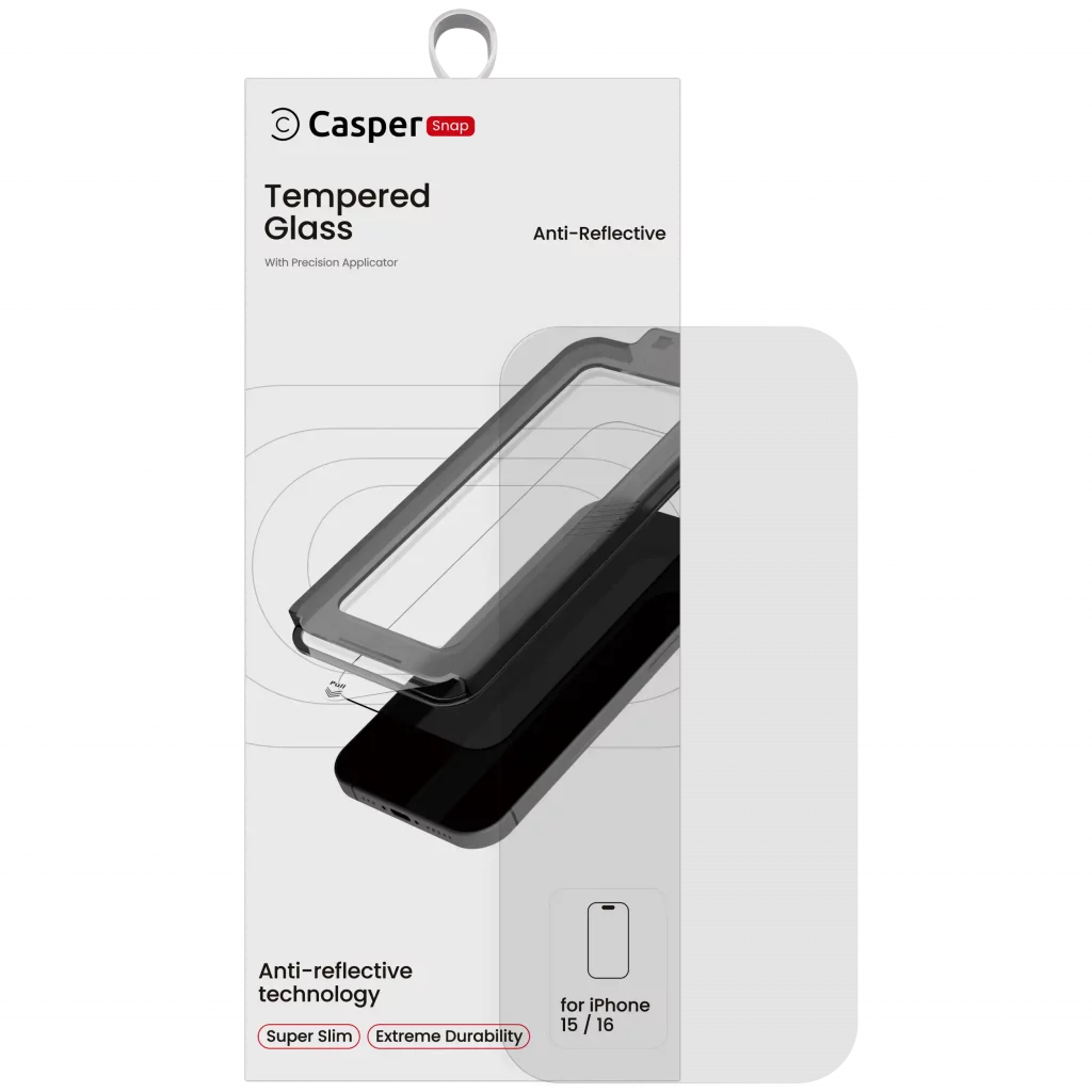 Casper Snap Tempered Glass For iPhone 15 / 16 (Retail Pack) (AR Clear)