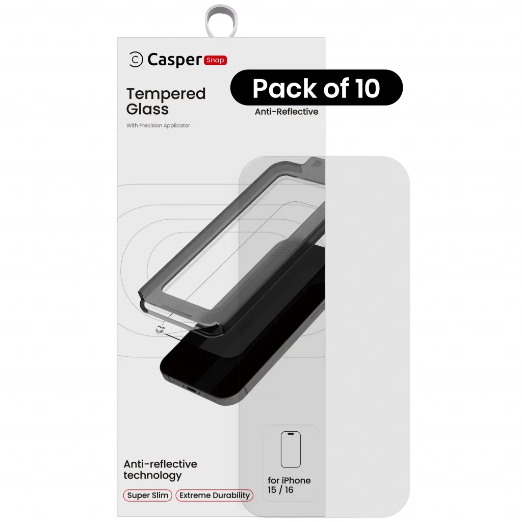 Casper Snap Tempered Glass For iPhone 15 / 16 (10 Pack) (AR Clear)