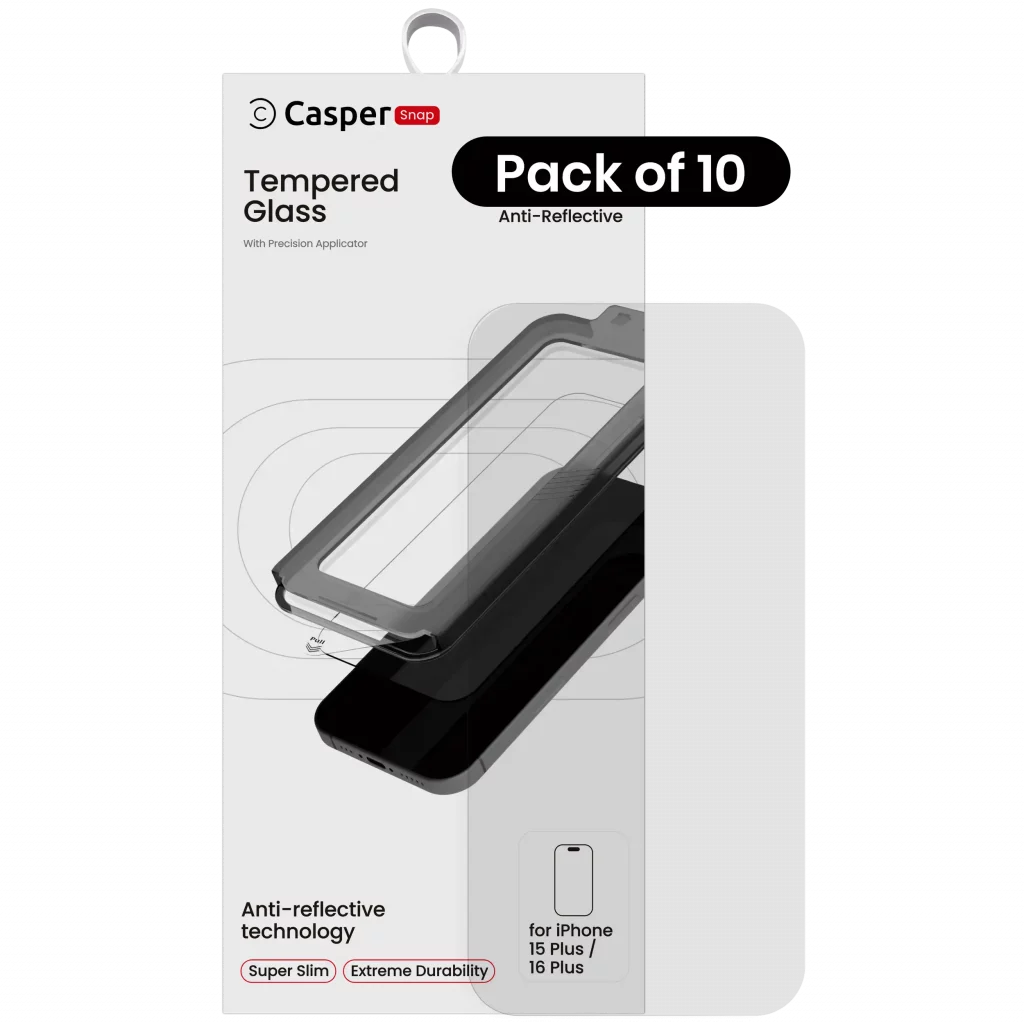 Casper Snap Tempered Glass For iPhone 15 Plus / 16 Plus (10 Pack) (AR Clear)