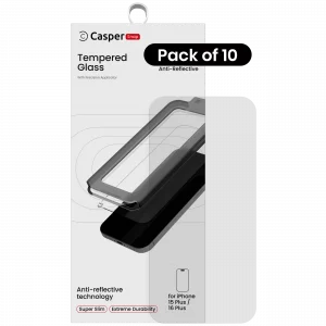Casper Snap Tempered Glass For iPhone 15 Plus / 16 Plus (10 Pack) (AR Clear)