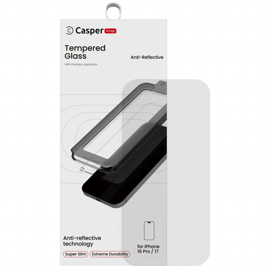 Casper Snap Tempered Glass For iPhone 16 Pro / 17 (Retail Pack) (AR Clear)