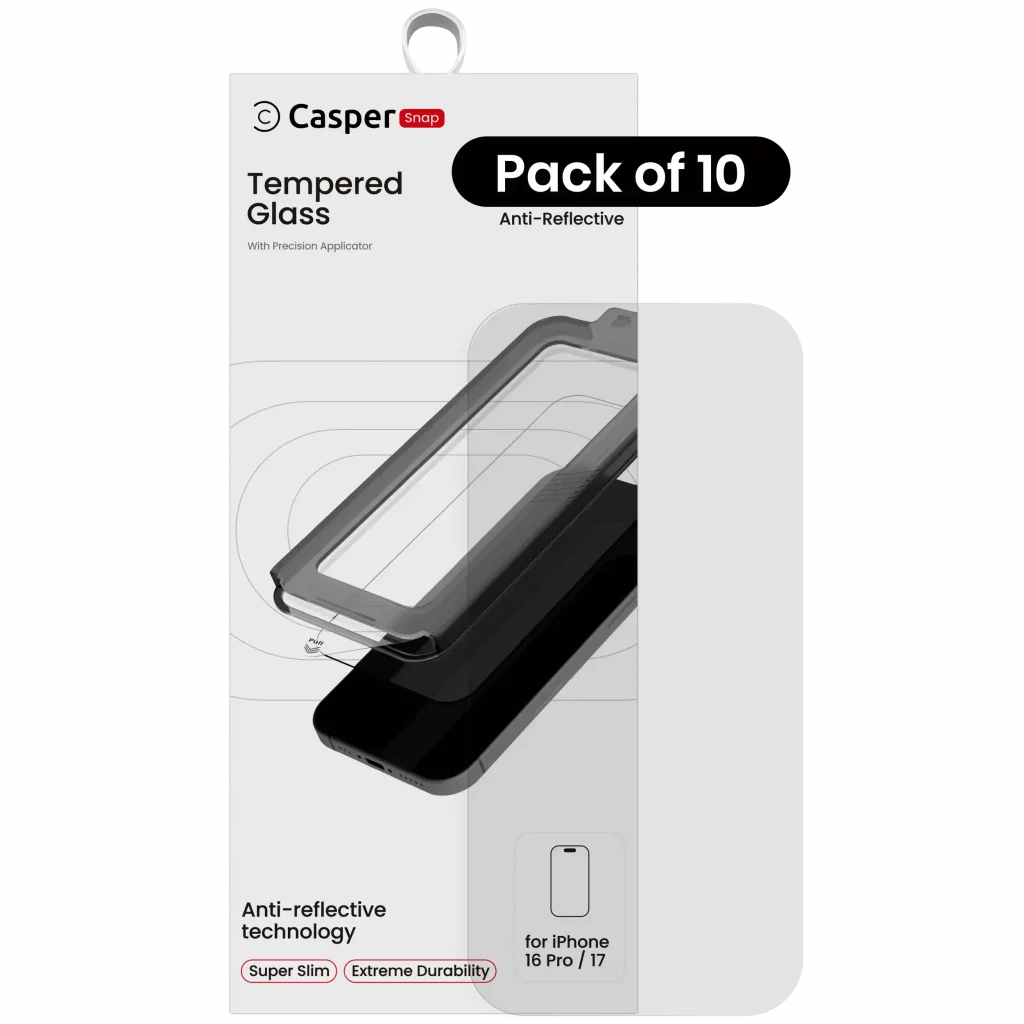 Casper Snap Tempered Glass For iPhone 16 Pro / 17 (AR Clear) (10 Pack) (AR Clear)