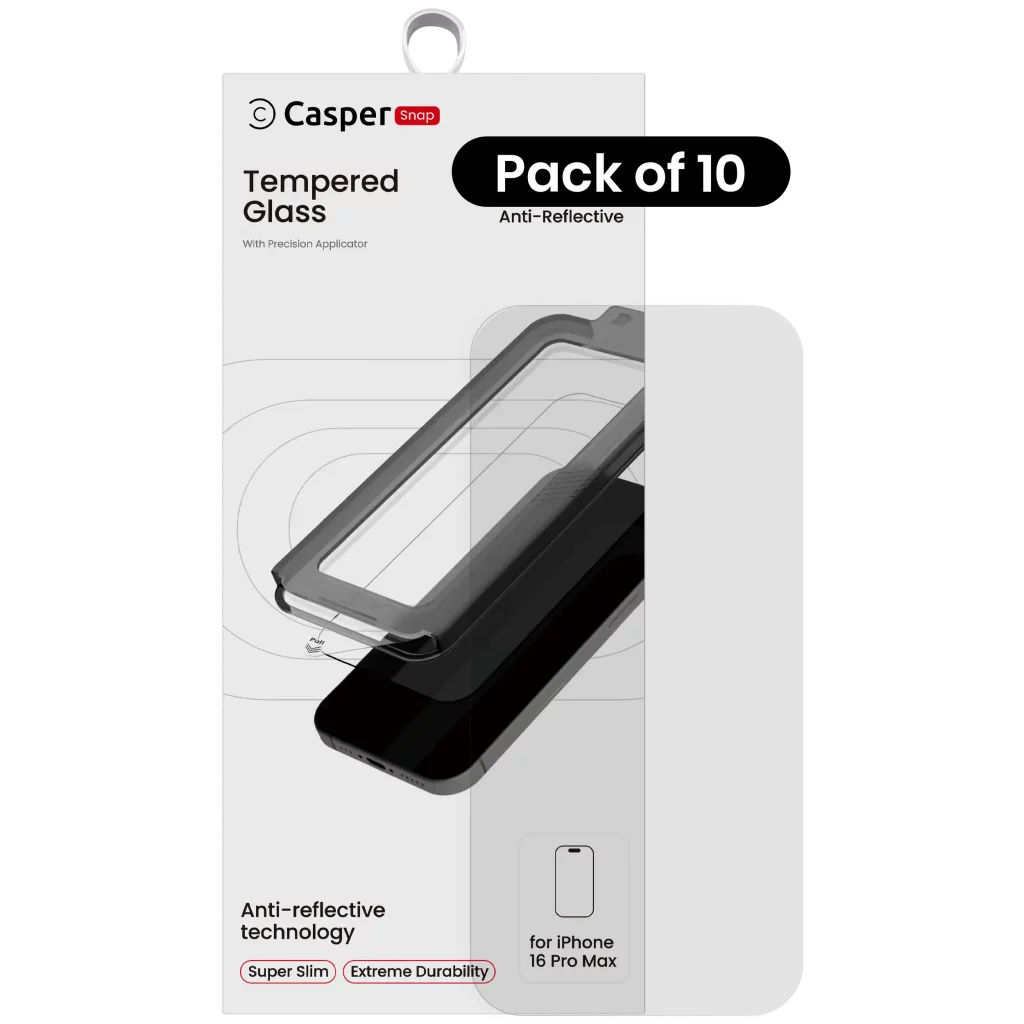 Casper Snap Tempered Glass For iPhone 16 Pro Max (10 Pack) (AR Clear)
