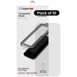 Casper Snap Tempered Glass For iPhone 16 Pro Max (10 Pack) (AR Clear)