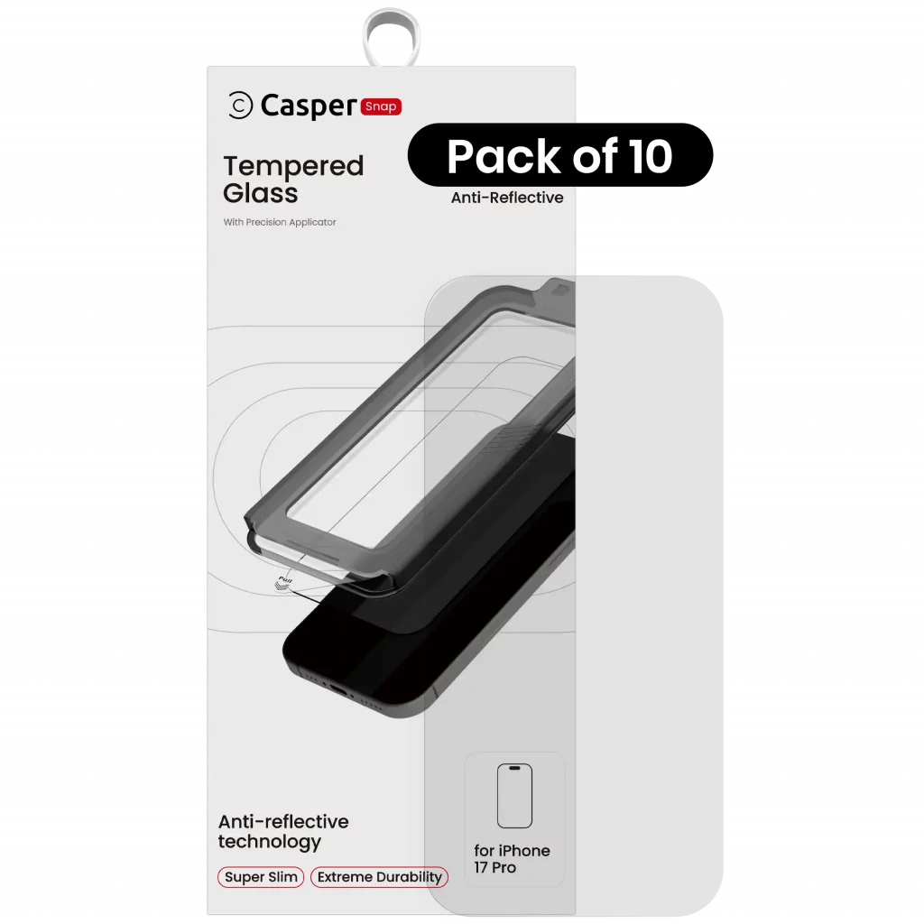 Casper Snap Tempered Glass For iPhone 17 Pro (10 Pack) (AR Clear)