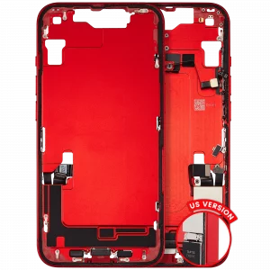 Mid-Frame Housing W/ Charging Port Flex & Small Parts For iPhone 14 (US Version) (Used OEM Pull: Grade A) (Red)