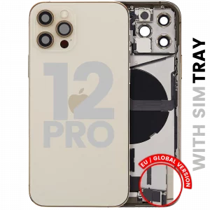 Back Housing W/ Charging Port Flex & Small Parts For iPhone 12 Pro (EU / Global Version) (Used OEM Pull: Grade C) (Gold)