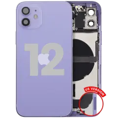 Back Housing W/ Charging Port Flex & Small Parts For iPhone 12 (US Version) (Used OEM Pull: Grade B) (Purple)