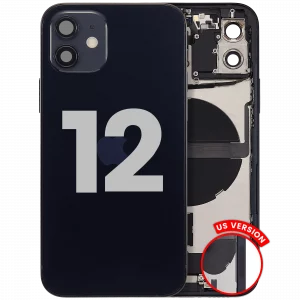 Back Housing W/ Charging Port Flex & Small Parts For iPhone 12 (US Version) (Used OEM Pull: Grade C) (Black)