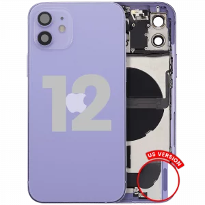 Back Housing W/ Charging Port Flex & Small Parts For iPhone 12 (US Version) (Used OEM Pull: Grade C) (Purple)