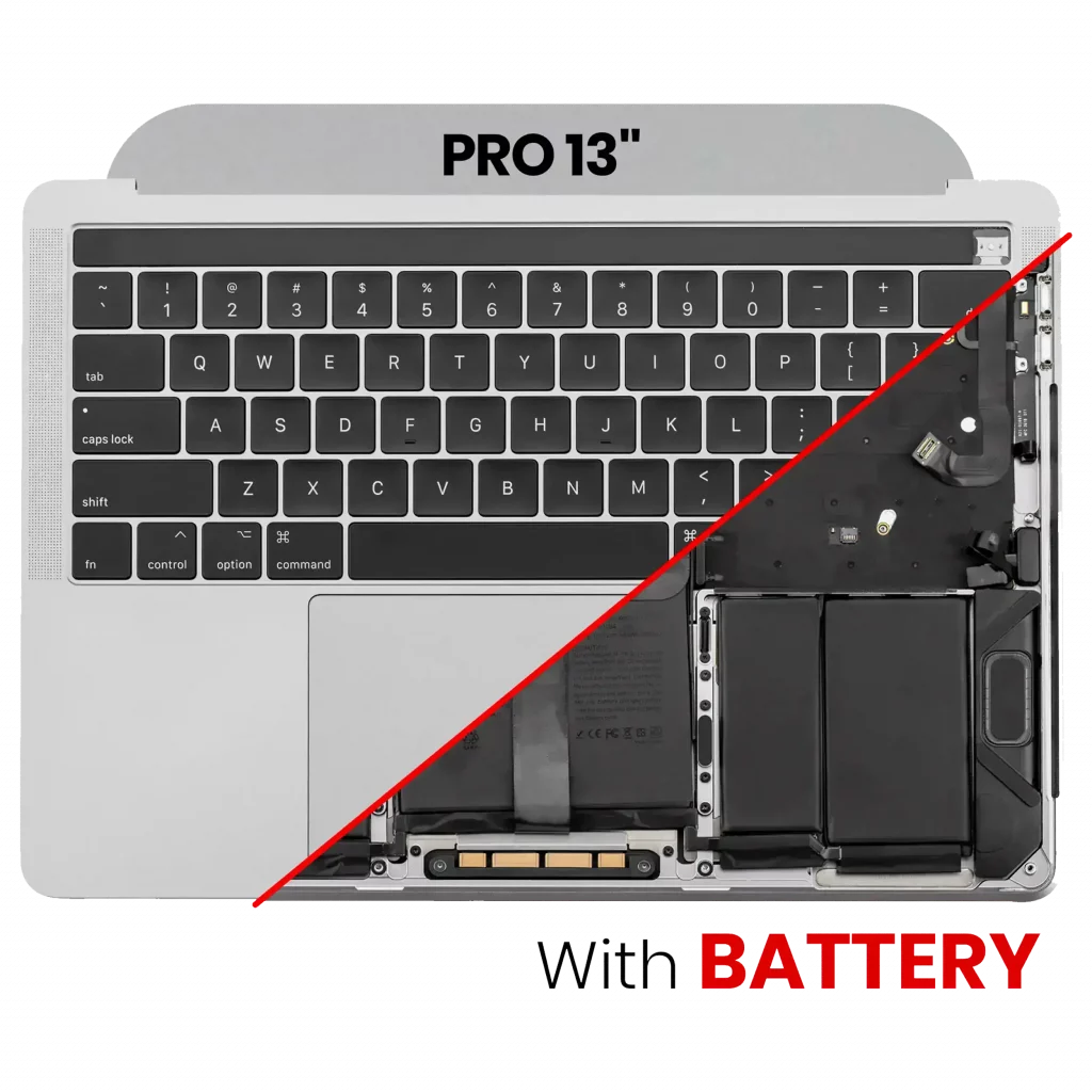Top Case with Battery and Keyboard (ANSI US) For MacBook Pro 13" A1989 (2018-2019) (Used OEM Pull: Grade B/C) (Silver)