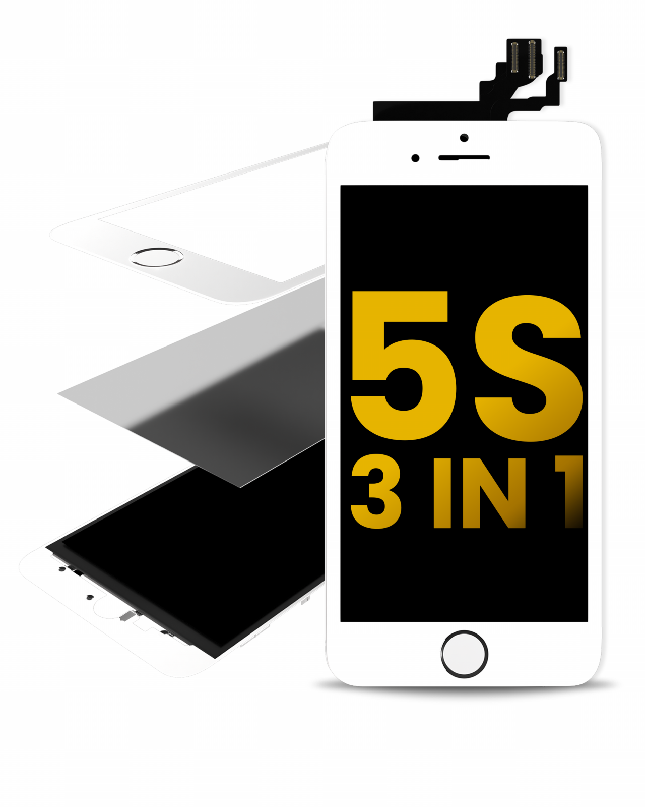Glass With Frame & OCA Pre-Installed For iPhone 5S (White) (Premium / 3 in 1) (2 Pack)