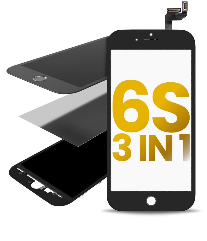 3 in 1 (Front Glass + Frame + OCA Pre-Installed) For iPhone 6S (Black) (2 Pack)