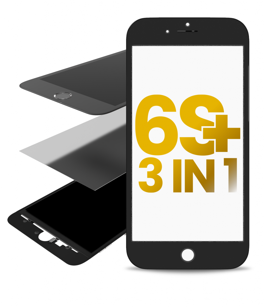 3 in 1 (Front Glass + Frame + OCA Pre-Installed) For iPhone 6S Plus (Black) (2 Pack)