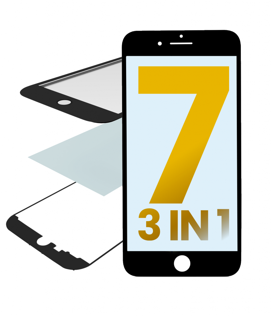 3 in 1 (Front Glass + Frame + OCA Pre-Installed) For iPhone 7 (Premium) (Black) (2 Pack)
