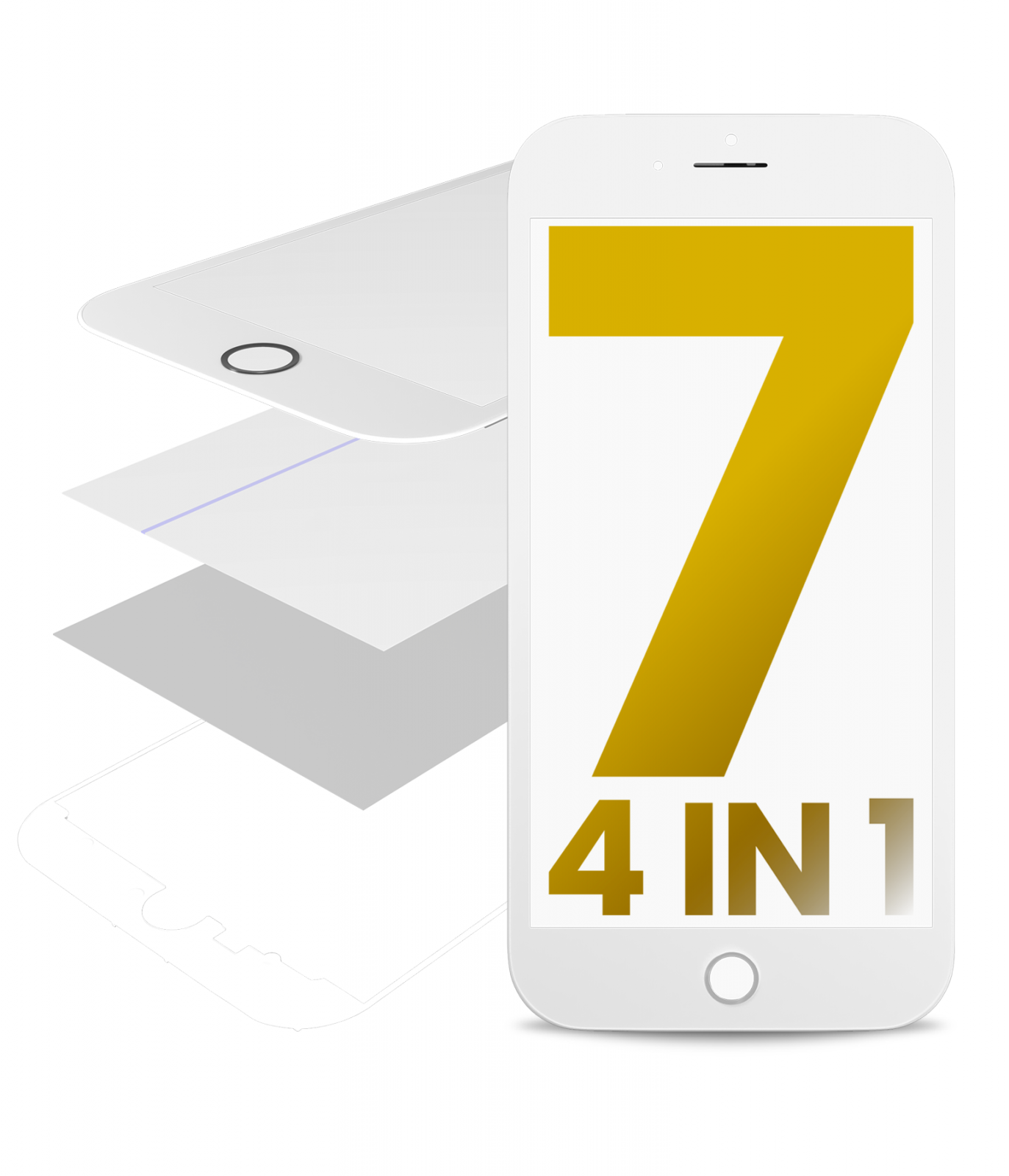 Glass With Frame / OCA / Polarizer Pre-Installed For iPhone 7 (White) (Premium / 4 in 1) (2 Pack)