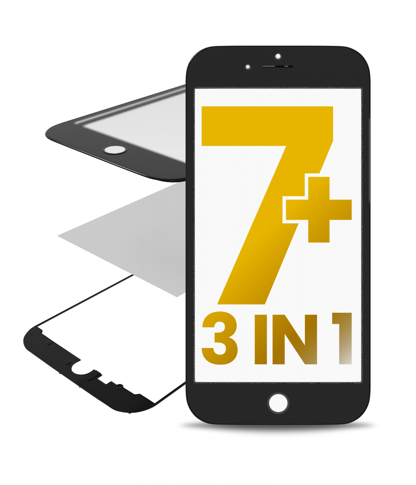 Glass With Frame & OCA Pre-Installed For iPhone 7 Plus (Black) (Premium / 3 in 1) (2 Pack)