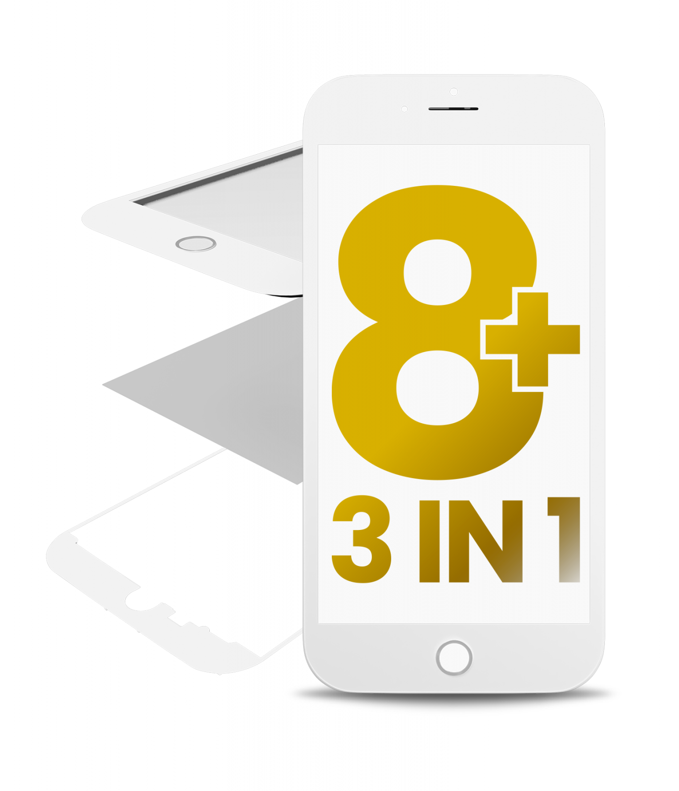 Glass With Frame & OCA Pre-Installed For iPhone 8 Plus (White) (Premium / 3 in 1) (2 Pack)