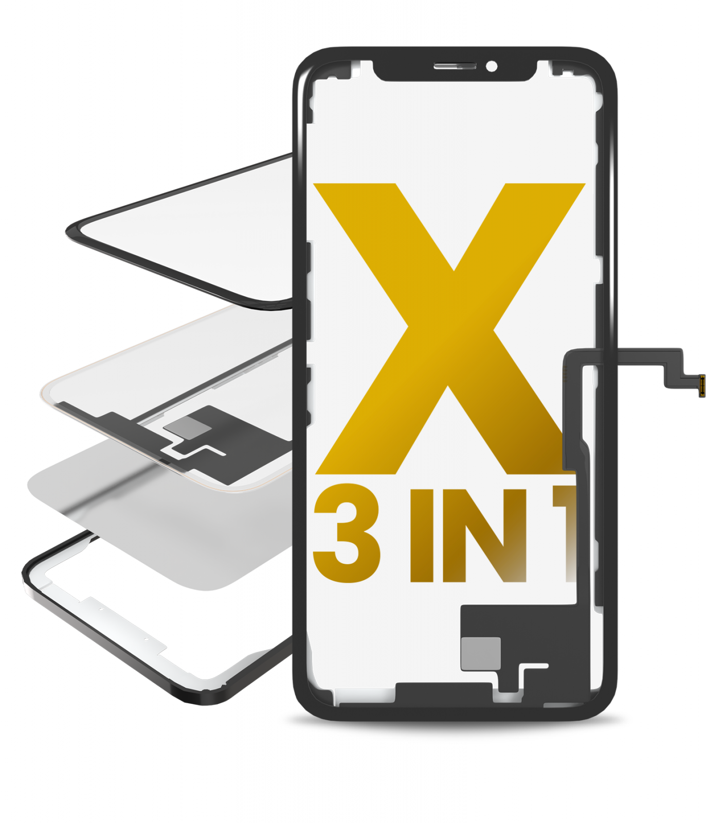 3 in 1 With Frame Included (Short Flex Digitizer + Front Glass + OCA Pre-Installed) For iPhone X